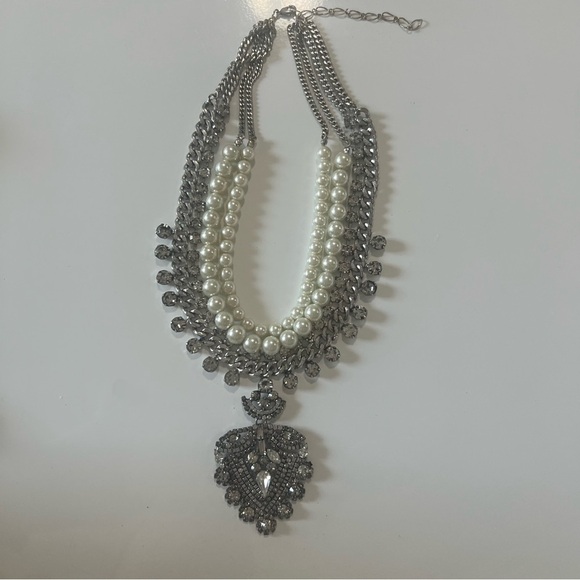 Belle Badgley Mischka Rhinestone and Faux Pearl Statement Necklace - Picture 2 of 11